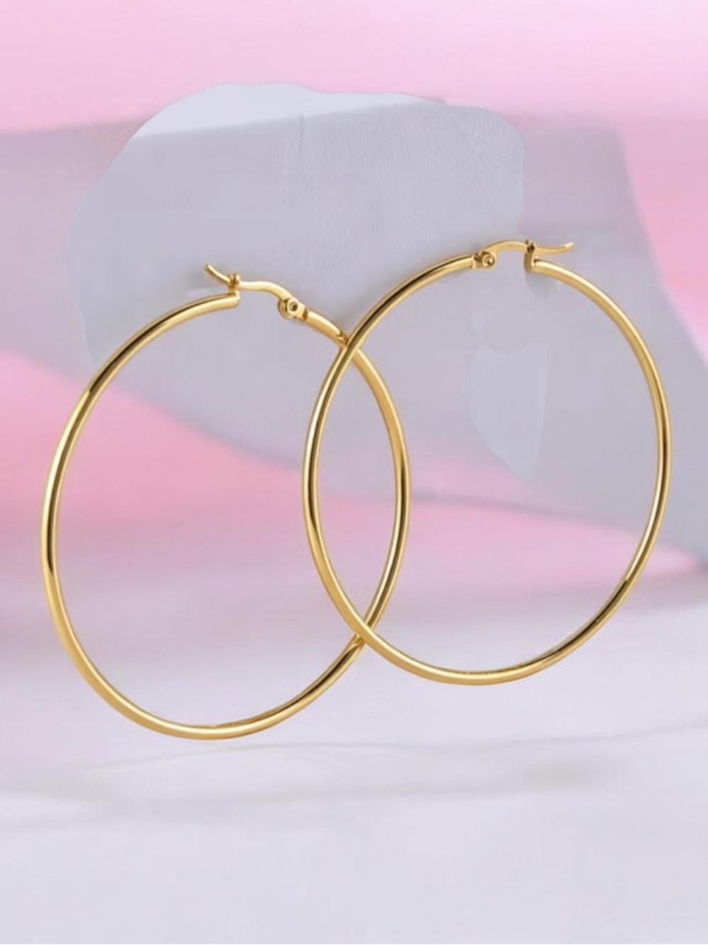 Classic Stainless Steel Gold Hoop Earrings- 3.15in